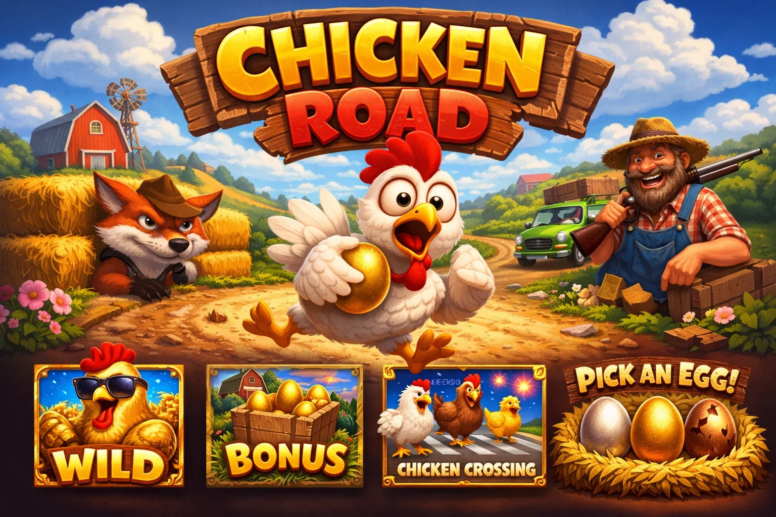 iOS app interface displaying Chicken Road game features